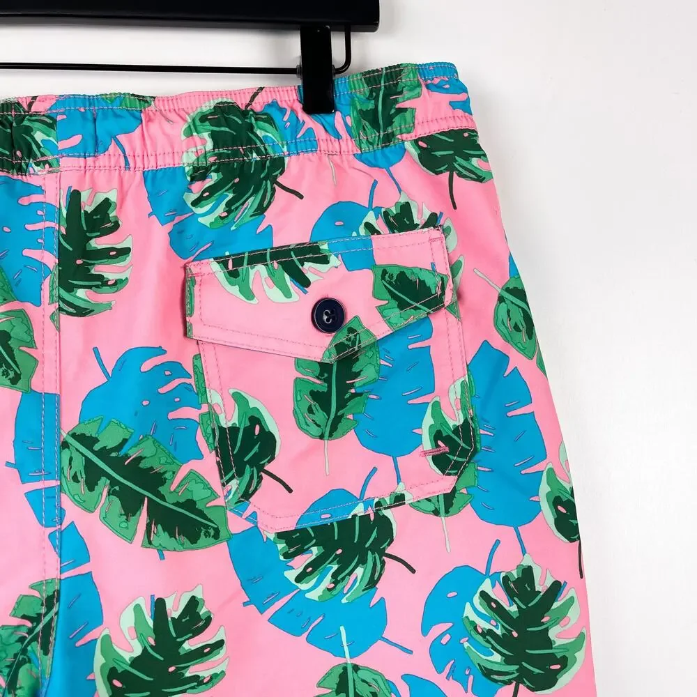 J.Crew Mens Swim Trunks Shorts Flex Swimwear Leaves Pink Green Blue - L
